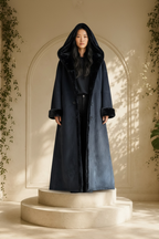 Gallery Hooded Faux Fur Trim Long Coat