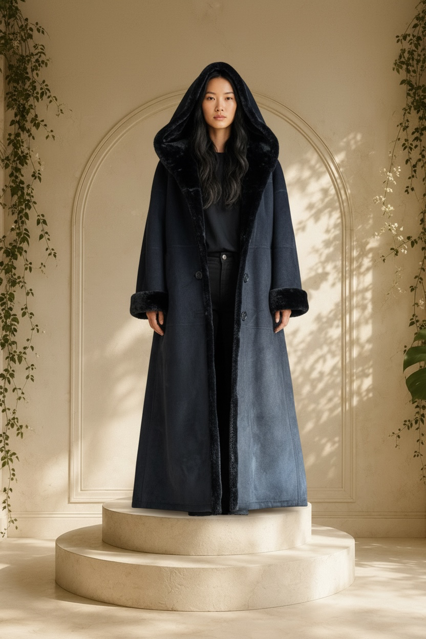 Gallery Hooded Faux Fur Trim Long Coat