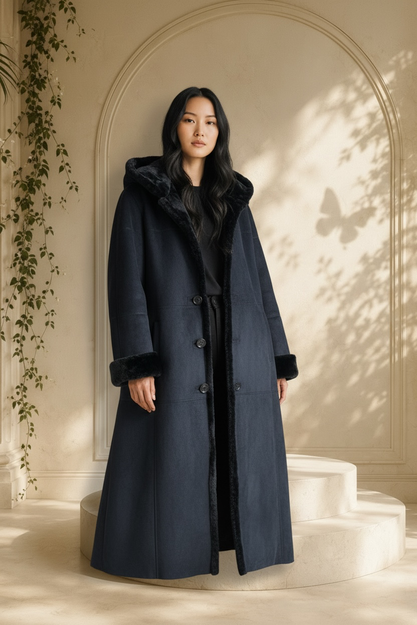Gallery Hooded Faux Fur Trim Long Coat