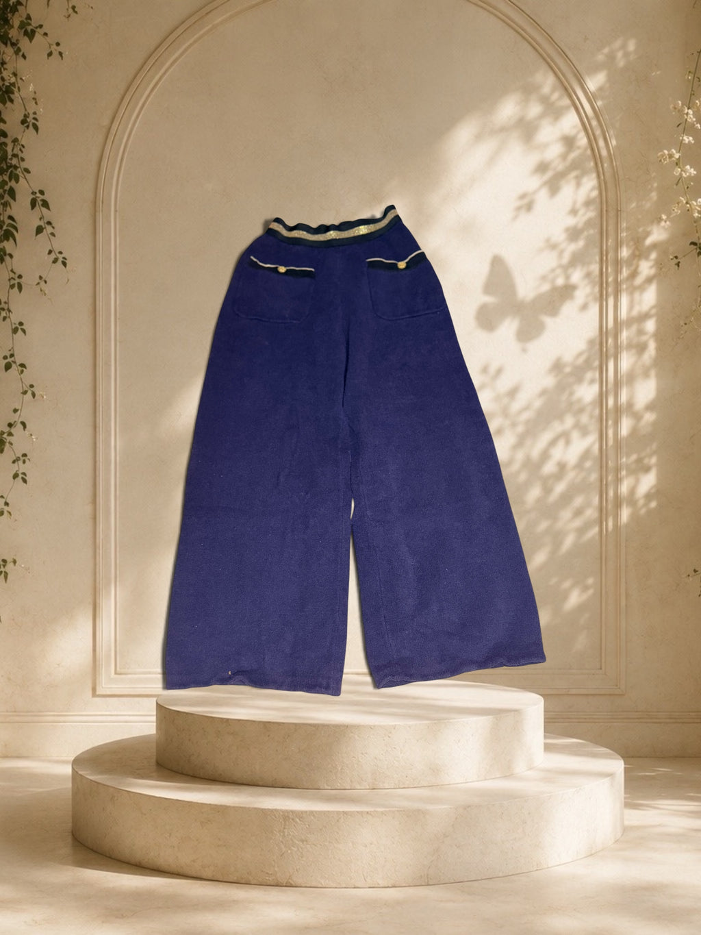 Chanel Terry Cloth Wide-Leg Knit Pants