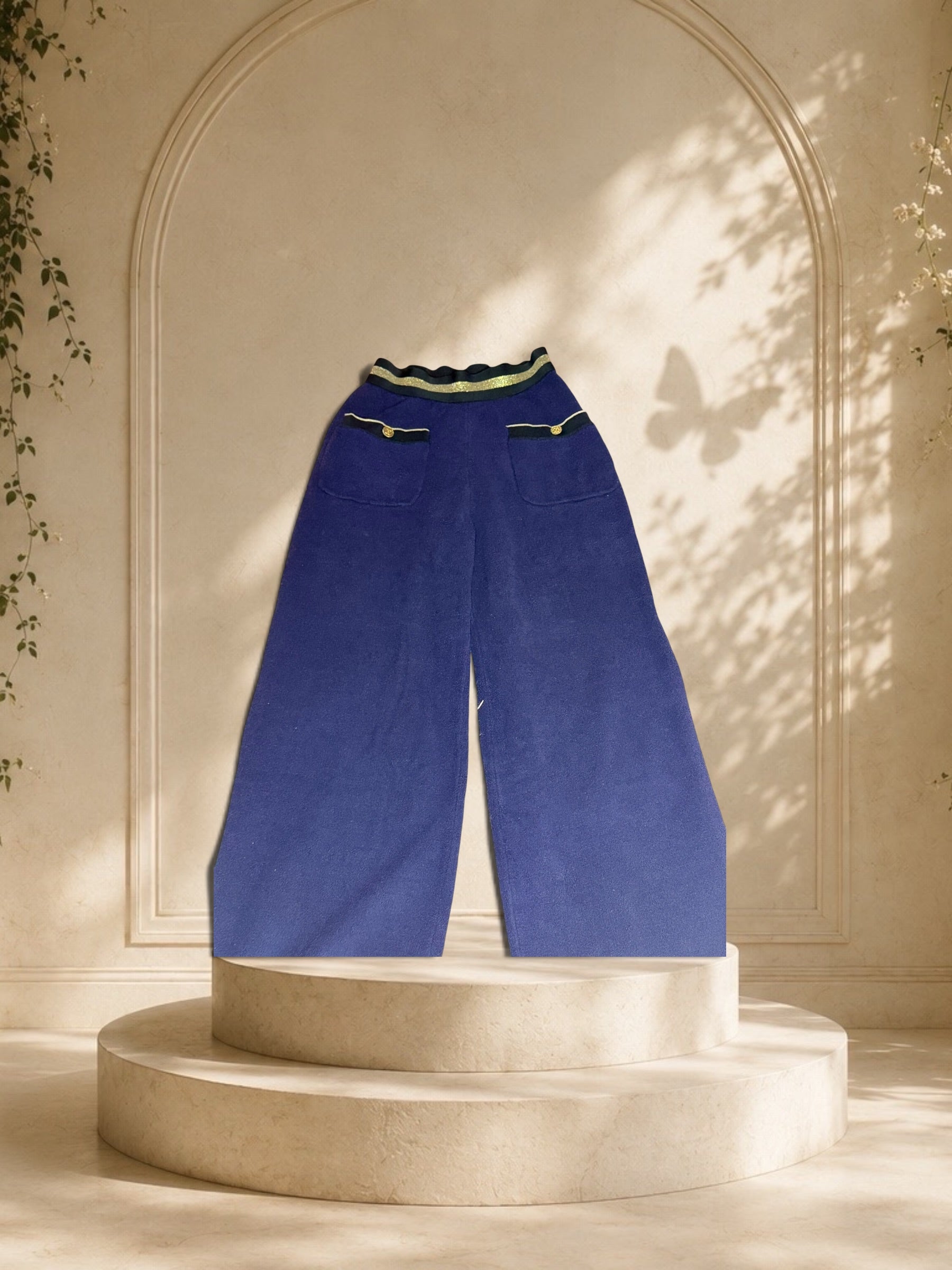 Chanel Terry Cloth Wide-Leg Knit Pants