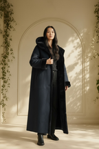 Gallery Hooded Faux Fur Trim Long Coat