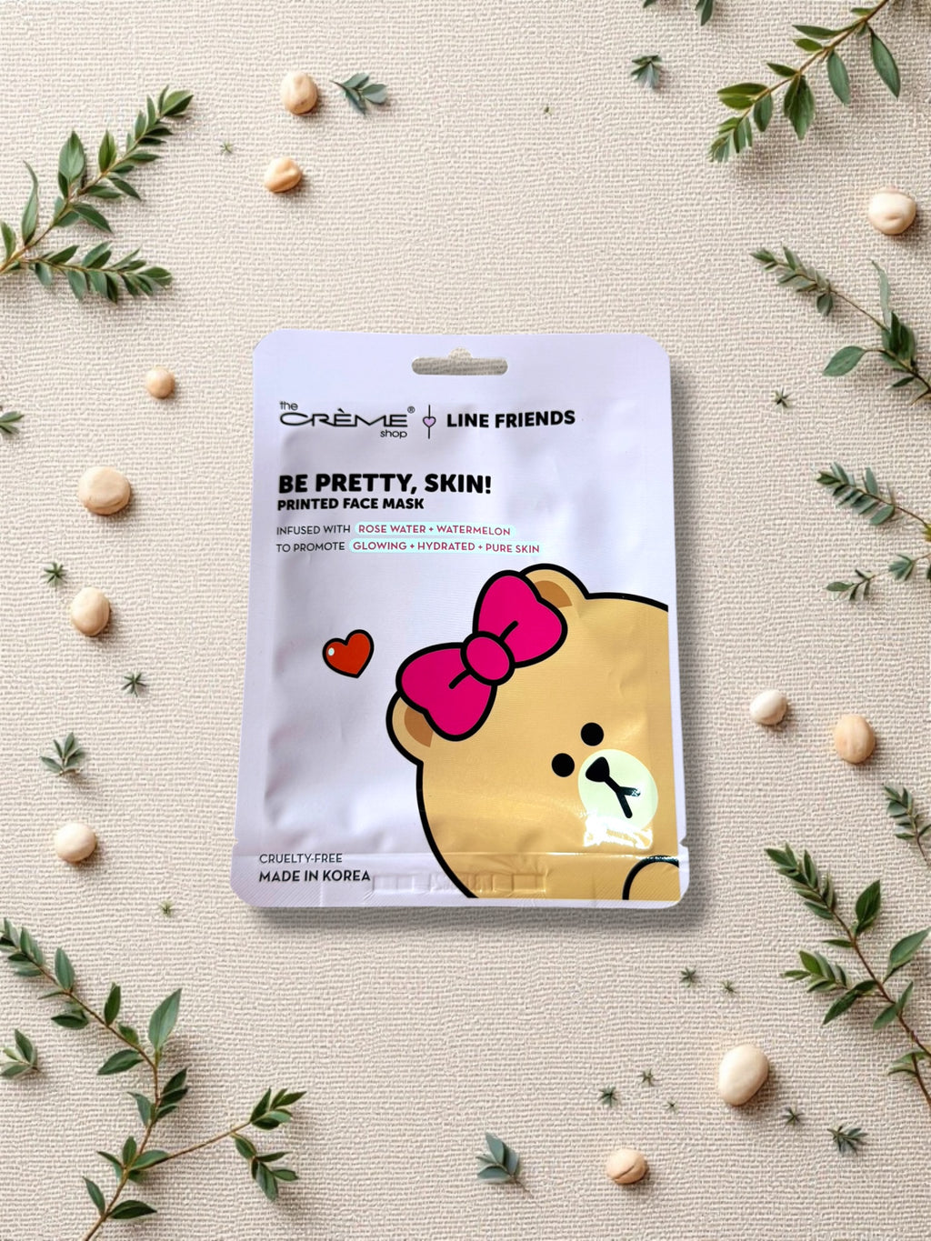 The Crème Shop x LINE FRIENDS CHOCO printed face mask packaging