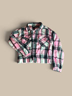 Jolie & Joy plaid cropped shirt jacket with one sleeve bent