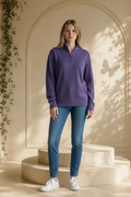 Polo Ralph Lauren Estate quarter-zip pullover in heather purple on model
